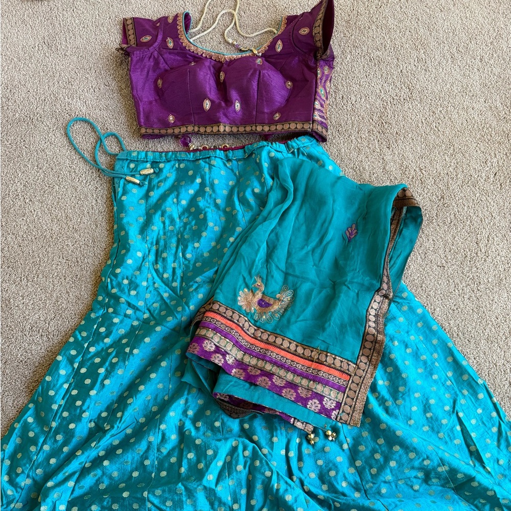 Purple and Teal Lengha Outfit
